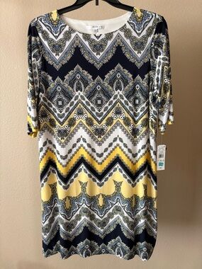 Studio One Chevron Midi Dress in Yellow, Navy & White